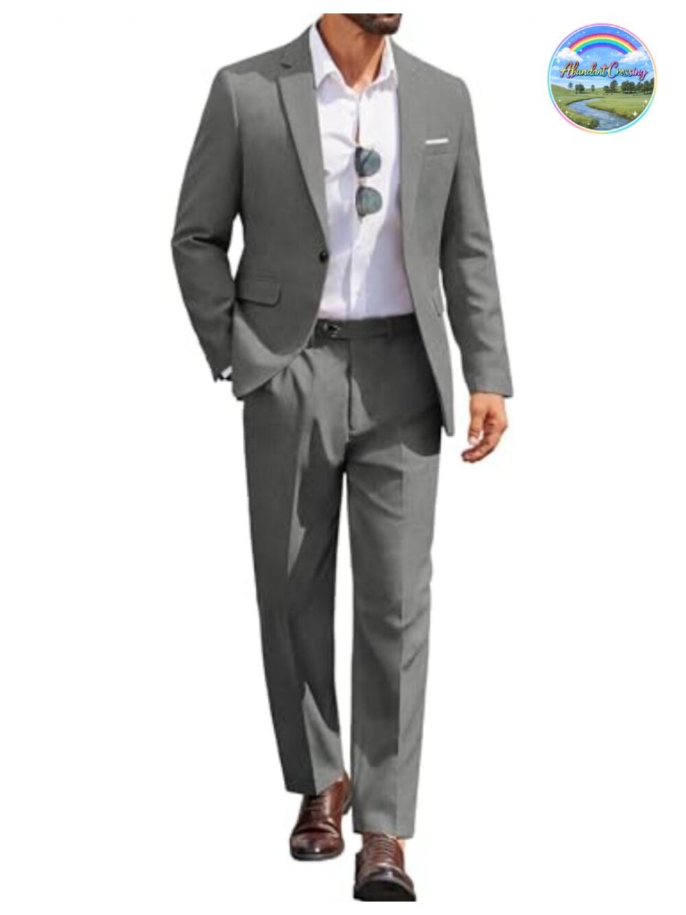 Men's 2 Piece Classic Fit Suit Set One Button Blazer & Pants Polyester